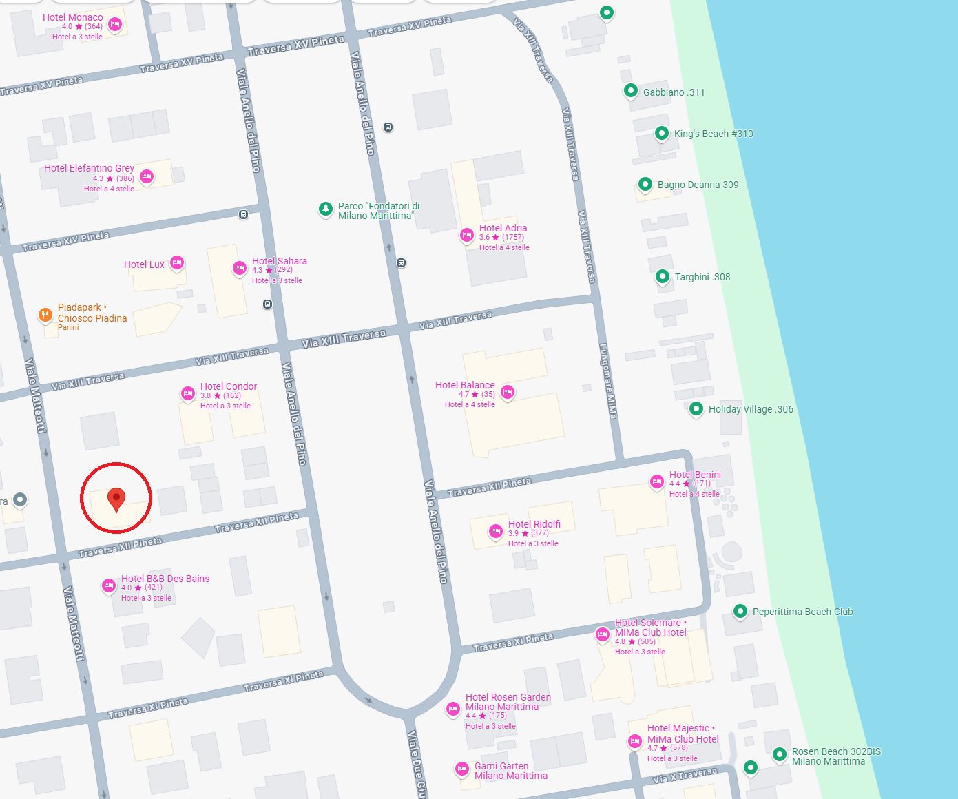 Mappa della posizione dell'appartamento a Milano Marittima, Viale Matteotti 140